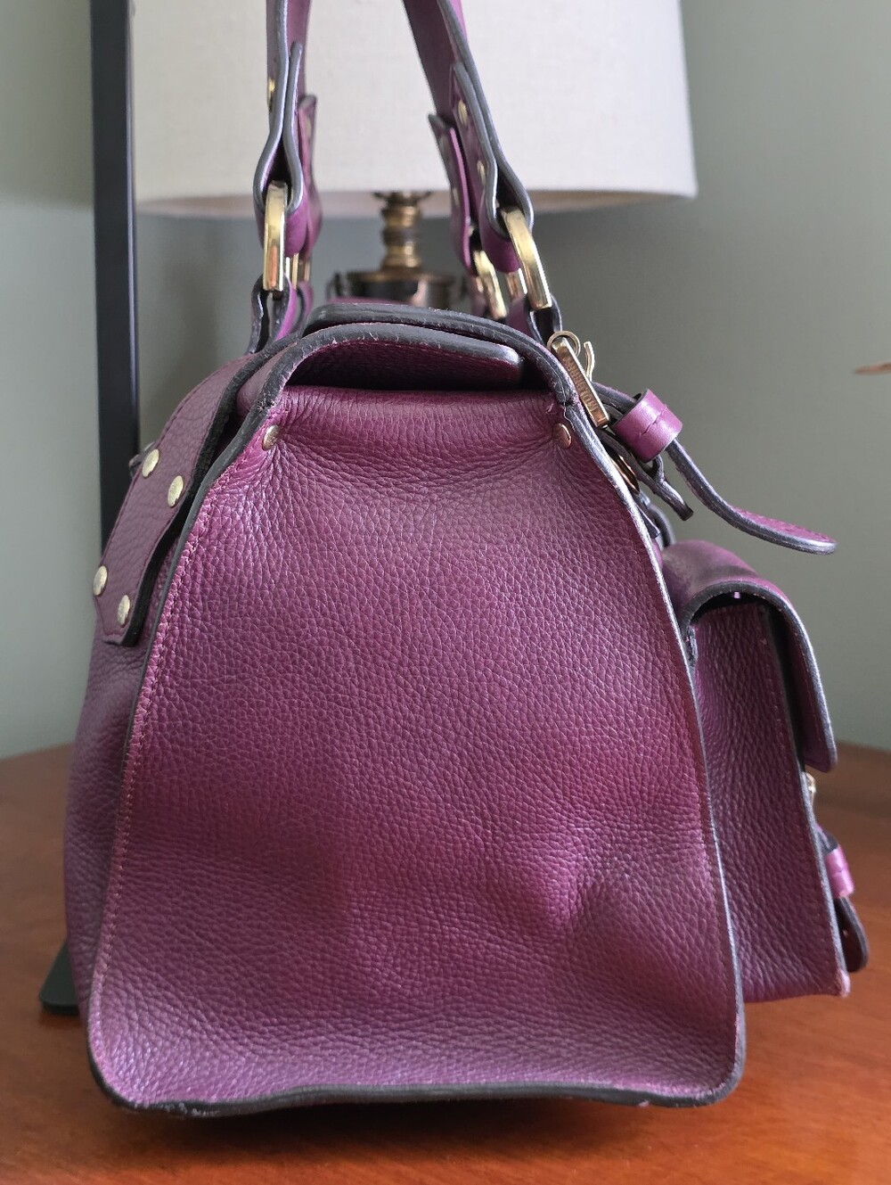Mulberry Roxanne Purple Darwin Leather Satchel Shoulder Bag Gold Hardware Y2K - Picture 4 of 16